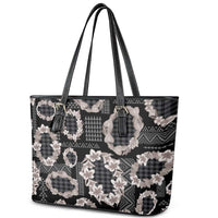 Hawaiian Leis Leather Tote Bag Kakau Tattoos and Palaka Pastel Grayscale