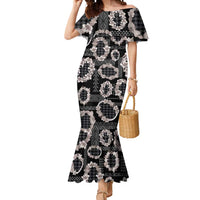 Hawaiian Leis Mermaid Dress Kakau Tattoos and Palaka Pastel Grayscale LT03 Women Black - Polynesian Pride