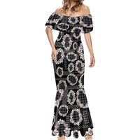 Hawaiian Leis Mermaid Dress Kakau Tattoos and Palaka Pastel Grayscale LT03 - Polynesian Pride