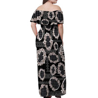 Hawaiian Leis Off Shoulder Maxi Dress Kakau Tattoos and Palaka Pastel Grayscale LT03 - Polynesian Pride