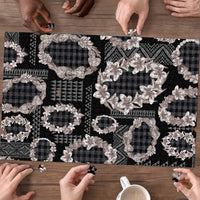 Hawaiian Leis Puzzle Kakau Tattoos and Palaka Pastel Grayscale LT03 - Polynesian Pride