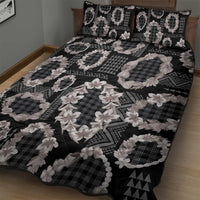 Hawaiian Leis Quilt Bed Set Kakau Tattoos and Palaka Pastel Grayscale LT03 - Polynesian Pride