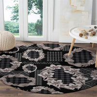 Hawaiian Leis Round Carpet Kakau Tattoos and Palaka Pastel Grayscale LT03 - Polynesian Pride