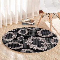 Hawaiian Leis Round Carpet Kakau Tattoos and Palaka Pastel Grayscale LT03 - Polynesian Pride