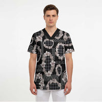 Hawaiian Leis Scrub Top Kakau Tattoos and Palaka Pastel Grayscale LT03 - Polynesian Pride