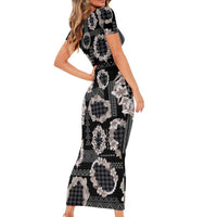 Hawaiian Leis Short Sleeve Bodycon Dress Kakau Tattoos and Palaka Pastel Grayscale LT03 - Polynesian Pride