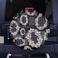 Hawaiian Leis Spare Tire Cover Kakau Tattoos and Palaka Pastel Grayscale LT03 No hole Black - Polynesian Pride