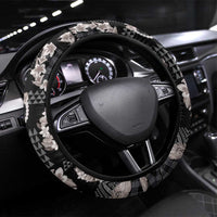 Hawaiian Leis Steering Wheel Cover Kakau Tattoos and Palaka Pastel Grayscale LT03 Universal Fit Black - Polynesian Pride