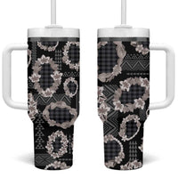Hawaiian Leis Tumbler With Handle Kakau Tattoos and Palaka Pastel Grayscale LT03 One Size: 40 oz Black - Polynesian Pride