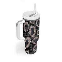 Hawaiian Leis Tumbler With Handle Kakau Tattoos and Palaka Pastel Grayscale LT03 - Polynesian Pride