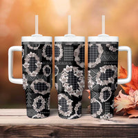 Hawaiian Leis Tumbler With Handle Kakau Tattoos and Palaka Pastel Grayscale LT03 - Polynesian Pride