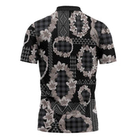 Hawaiian Leis Zipper Polo Shirt Kakau Tattoos and Palaka Pastel Grayscale LT03 - Polynesian Pride