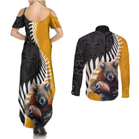 New Zealand and Australia Rugby Couples Matching Summer Maxi Dress and Long Sleeve Button Shirt Koala and Maori Warrior Together LT03 - Polynesian Pride