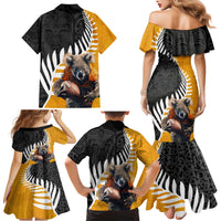 New Zealand and Australia Rugby Family Matching Mermaid Dress and Hawaiian Shirt Koala and Maori Warrior Together
