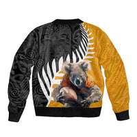 New Zealand and Australia Rugby Sleeve Zip Bomber Jacket Koala and Maori Warrior Together