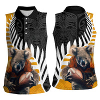 New Zealand and Australia Rugby Women Sleeveless Polo Shirt Koala and Maori Warrior Together