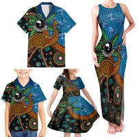 Fiji and Australia Family Matching Tank Maxi Dress and Hawaiian Shirt Palm Tree and Abogirinal Emu