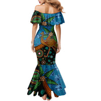 Fiji and Australia Mermaid Dress Palm Tree and Abogirinal Emu LT03 - Polynesian Pride