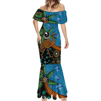 Fiji and Australia Mermaid Dress Palm Tree and Abogirinal Emu LT03 - Polynesian Pride