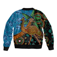 Fiji and Australia Sleeve Zip Bomber Jacket Palm Tree and Abogirinal Emu