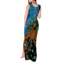 Fiji and Australia Tank Maxi Dress Palm Tree and Abogirinal Emu LT03 - Polynesian Pride