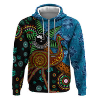 Fiji and Australia Zip Hoodie Palm Tree and Abogirinal Emu