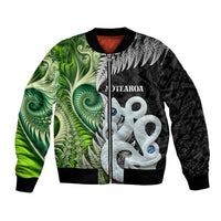 New Zealand Koru Natural Bomber Jacket Manaia and Silver Fern Maori Pattern
