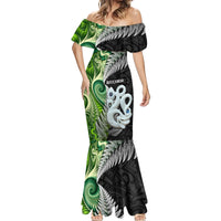 New Zealand Koru Natural Mermaid Dress Manaia and Silver Fern Maori Pattern LT03 - Polynesian Pride