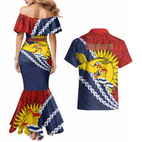 Kiribati Independence Day Couples Matching Mermaid Dress and Hawaiian Shirt Polynesian and Melanesian Art Tattoo