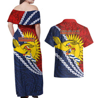 Kiribati Independence Day Couples Matching Off Shoulder Maxi Dress and Hawaiian Shirt Polynesian and Melanesian Art Tattoo