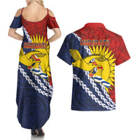 Kiribati Independence Day Couples Matching Summer Maxi Dress and Hawaiian Shirt Polynesian and Melanesian Art Tattoo