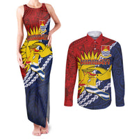 Kiribati Independence Day Couples Matching Tank Maxi Dress and Long Sleeve Button Shirt Polynesian and Melanesian Art Tattoo