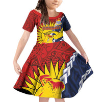Kiribati Independence Day Family Matching Off Shoulder Short Dress and Hawaiian Shirt Polynesian and Melanesian Art Tattoo