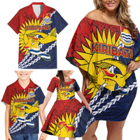 Kiribati Independence Day Family Matching Off Shoulder Short Dress and Hawaiian Shirt Polynesian and Melanesian Art Tattoo