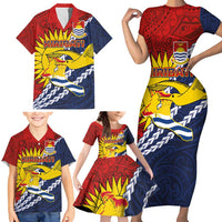 Kiribati Independence Day Family Matching Short Sleeve Bodycon Dress and Hawaiian Shirt Polynesian and Melanesian Art Tattoo