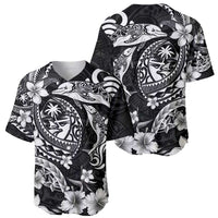 Guam Dolphins Tribal Tattoo Baseball Jersey Polynesian Art and Tropical Flower Grayscale