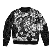 Guam Dolphins Tribal Tattoo Bomber Jacket Polynesian Art and Tropical Flower Grayscale LT03 - Polynesian Pride