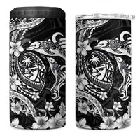 Guam Dolphins Tribal Tattoo 4 in 1 Can Cooler Tumbler Polynesian Art and Tropical Flower Grayscale