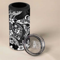 Guam Dolphins Tribal Tattoo 4 in 1 Can Cooler Tumbler Polynesian Art and Tropical Flower Grayscale