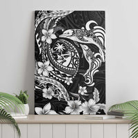 Guam Dolphins Tribal Tattoo Canvas Wall Art Polynesian Art and Tropical Flower Grayscale