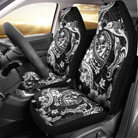 Guam Dolphins Tribal Tattoo Car Seat Cover Polynesian Art and Tropical Flower Grayscale