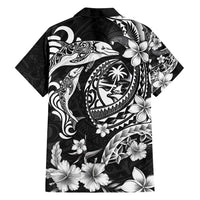 Guam Dolphins Tribal Tattoo Family Matching Summer Maxi Dress and Hawaiian Shirt Polynesian Art and Tropical Flower Grayscale