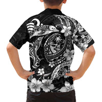 Guam Dolphins Tribal Tattoo Family Matching Tank Maxi Dress and Hawaiian Shirt Polynesian Art and Tropical Flower Grayscale