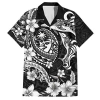 Guam Dolphins Tribal Tattoo Hawaiian Shirt Polynesian Art and Tropical Flower Grayscale