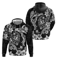 Guam Dolphins Tribal Tattoo Hoodie Polynesian Art and Tropical Flower Grayscale