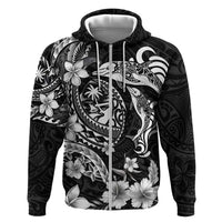 Guam Dolphins Tribal Tattoo Hoodie Polynesian Art and Tropical Flower Grayscale