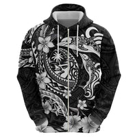 Guam Dolphins Tribal Tattoo Hoodie Polynesian Art and Tropical Flower Grayscale