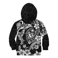 Guam Dolphins Tribal Tattoo Kid Hoodie Polynesian Art and Tropical Flower Grayscale