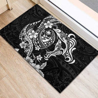 Guam Dolphins Tribal Tattoo Rubber Doormat Polynesian Art and Tropical Flower Grayscale
