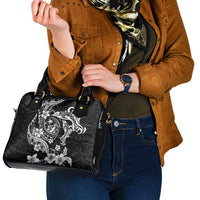 Guam Dolphins Tribal Tattoo Shoulder Handbag Polynesian Art and Tropical Flower Grayscale